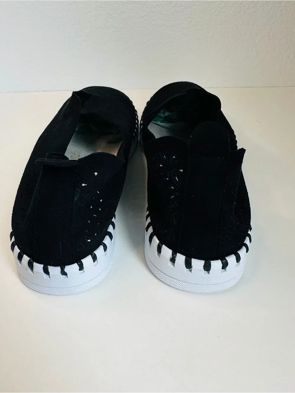 Project Cloud Black Suede Leather Lazer Cut Slip on Shoes